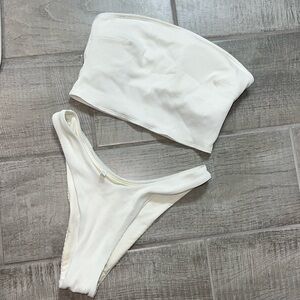 Aerie ribbed white strapless bikini size small